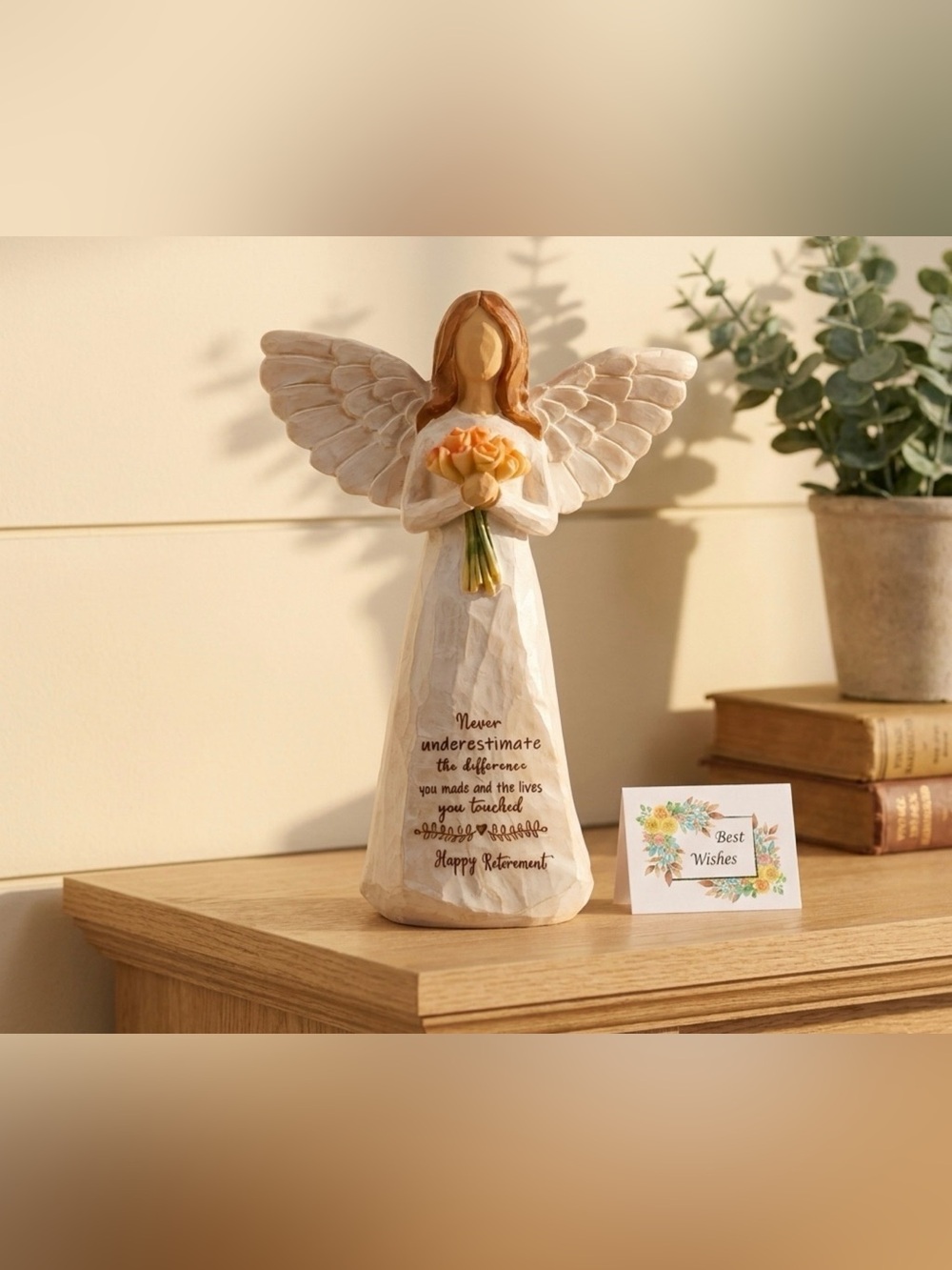 Angel Figurine Retiree Gift - Cream and Tan Retirement Keepsake